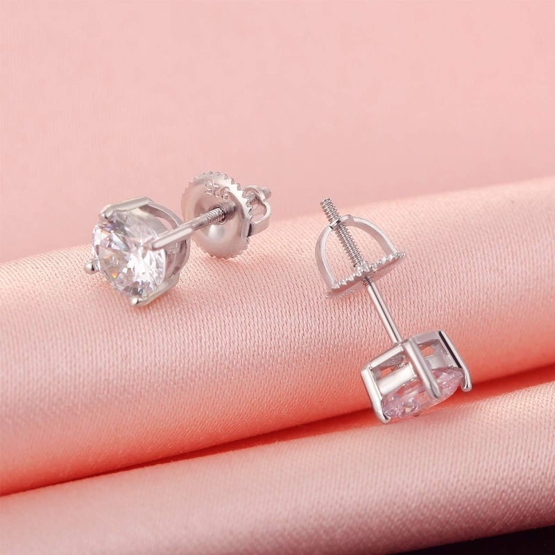 DELECOE 2 Pairs 14K Gold Plated Screw Earring Backs for Diamond Earrings, 925 Stering Silver Hypoallergenic Screw Backs Replacement, Fit for Threaded Post Sizes .032" White Gold Color - Image 2